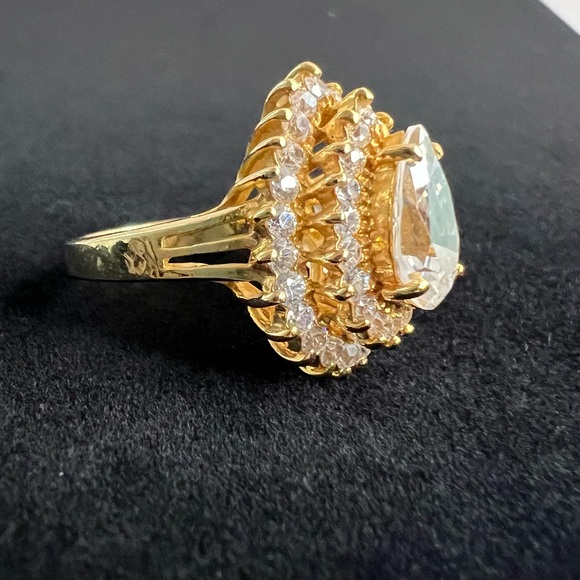 Vintage 90's Cubic Zirconia 14k Gold Plated Ring - Picture 2 of 5